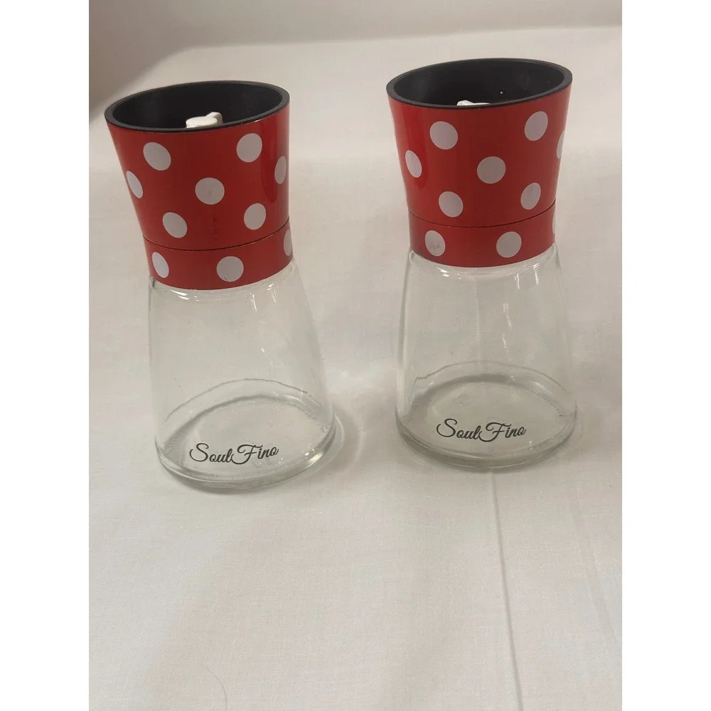 Soul Fine Red White Polka Dot Salt and Pepper Grinder Set Glass Manual‎ Mills 5